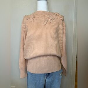 Together Soft Pink Knit Sweater with Floral Accents